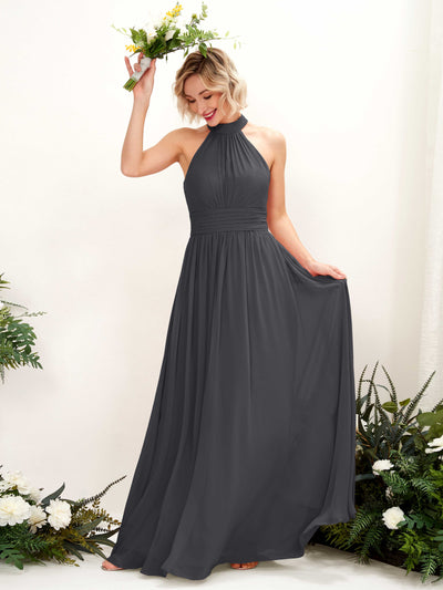 Carlyna Hilda A-Line Pewter Bridesmaid Dress Maxi Sleeveless Round Neck Dress Front View #color_pewter
