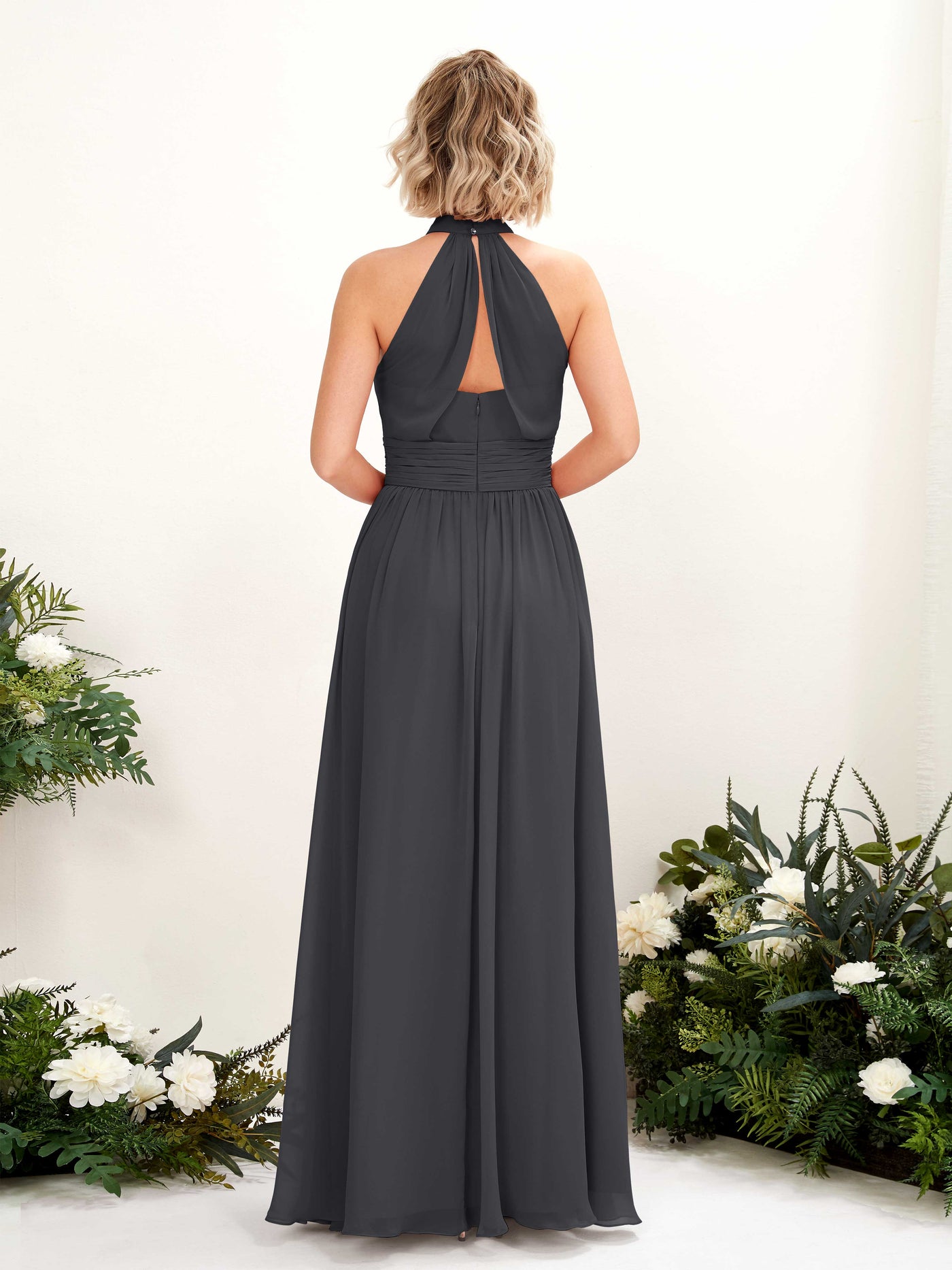 Ball Gown Halter Sleeveless Chiffon Bridesmaid Dress - Pewter (81225338)#color_pewter