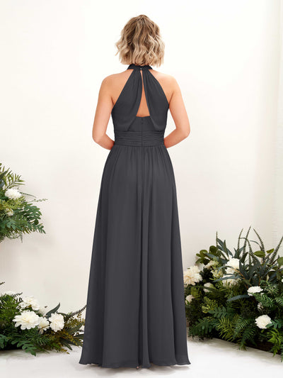 Carlyna Hilda A-Line Pewter Bridesmaid Dress Maxi Sleeveless Round Neck Dress Back View #color_pewter