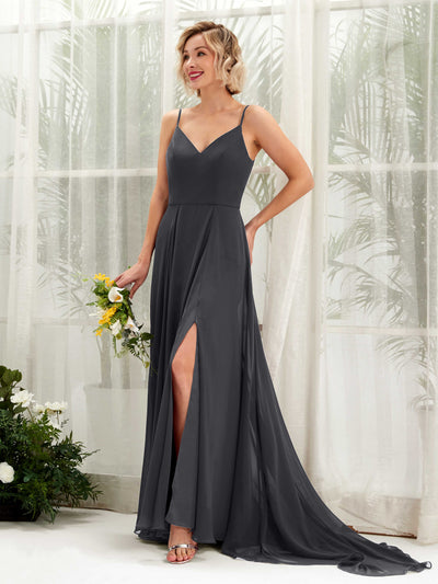 Carlyna Mana A-Line Pewter Bridesmaid Dress Maxi Sleeveless V-Neck Dress #color_pewter