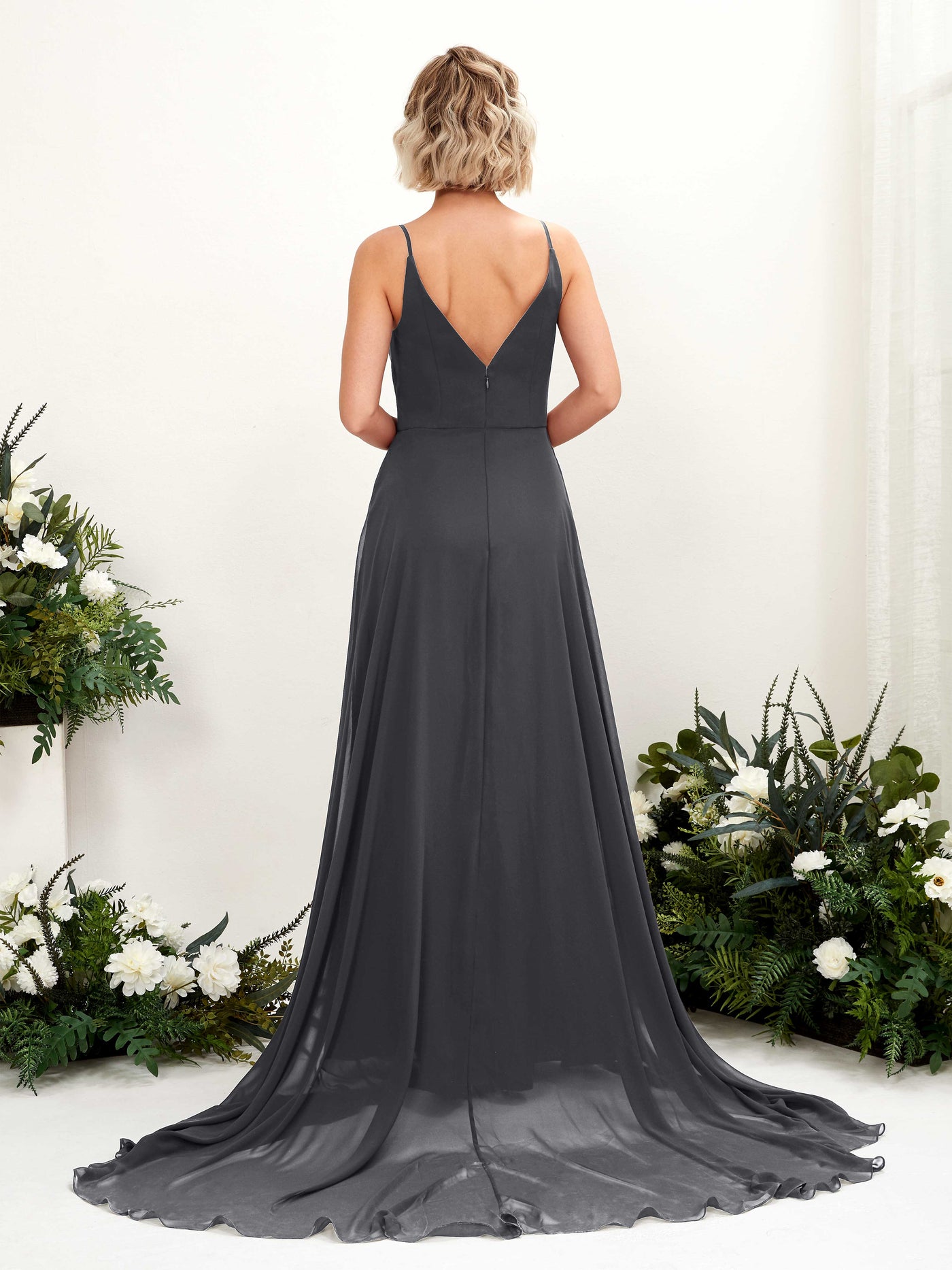 Ball Gown V-neck Sleeveless Bridesmaid Dress - Pewter (81224138)#color_pewter
