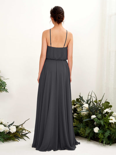 Carlyna Alva A-Line Pewter Bridesmaid Dress Maxi Sleeveless Halter Dress Back View #color_pewter