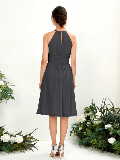 Carlyna Cathie A-Line Pewter Bridesmaid Dress Knee-Length Sleeveless Round Neck Dress Back View #color_pewter
