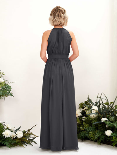 Carlyna Eden A-Line Pewter Bridesmaid Dress Maxi Sleeveless Round Neck Dress Back View #color_pewter