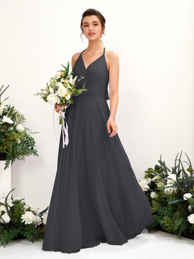 Carlyna Launo A-Line Pewter Bridesmaid Dress Maxi Sleeveless V-Neck Dress #color_pewter