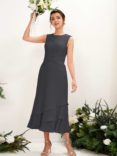 Carlyna Raina Mermaid Pewter Bridesmaid Dress Midi Sleeveless Round Neck Dress #color_pewter