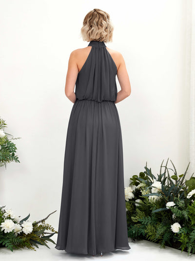 Carlyna Bess A-Line Pewter Bridesmaid Dress Maxi Sleeveless Halter Dress Back View #color_pewter