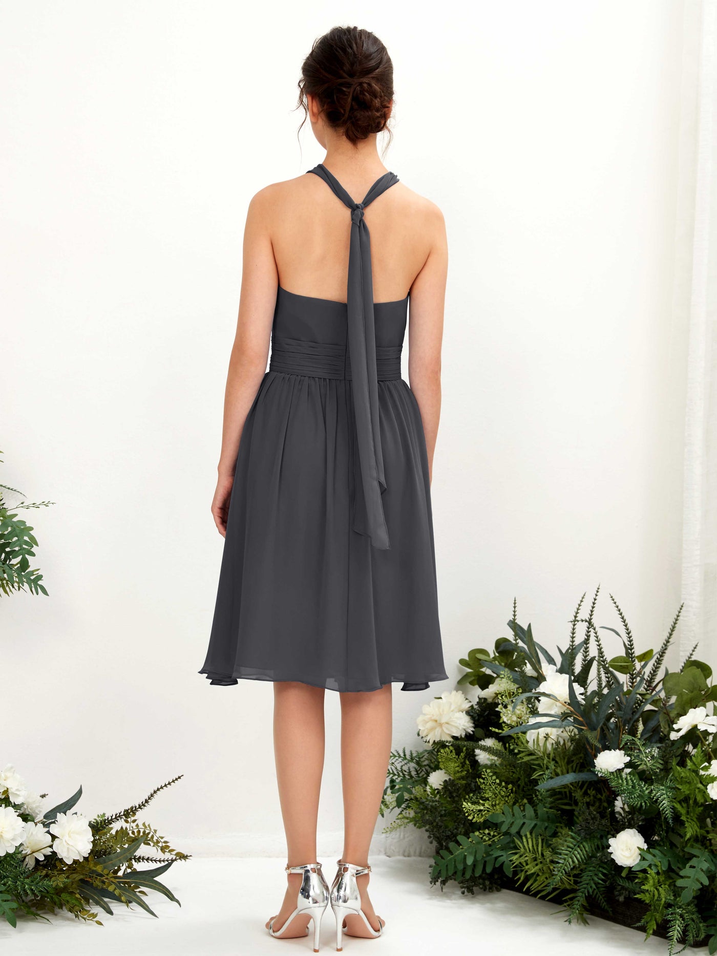 Halter Strapless Chiffon Bridesmaid Dress - Pewter (81222638)#color_pewter