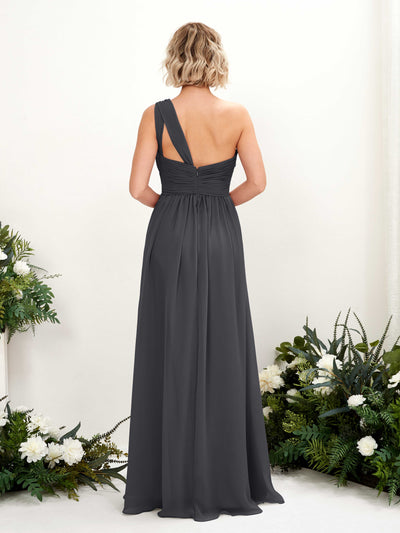 Carlyna Flaze A-Line Pewter Bridesmaid Dress Maxi Sleeveless One Shoulder Dress Back View #color_pewter