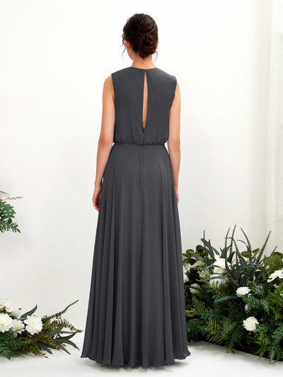 Carlyna Alma A-Line Pewter Bridesmaid Dress Maxi Sleeveless Round Neck Dress Back View #color_pewter