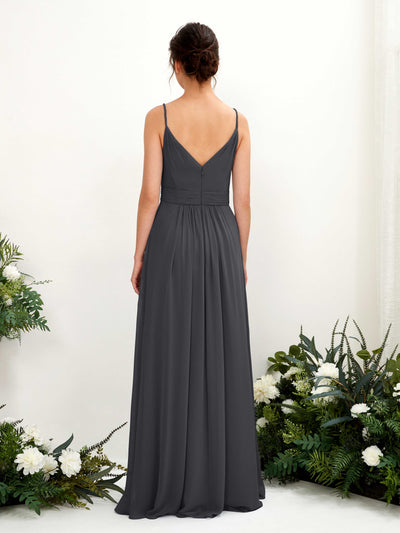Carlyna Dira A-Line Pewter Bridesmaid Dress Maxi Sleeveless V-Neck Dress Back View #color_pewter