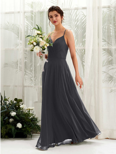 Carlyna Naura A-Line Pewter Bridesmaid Dress Maxi Sleeveless V-Neck Dress #color_pewter