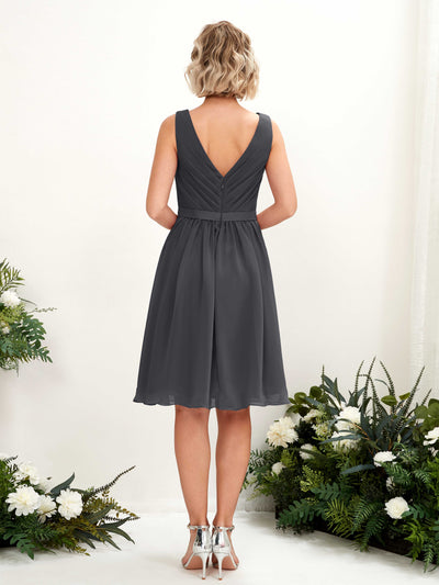 Carlyna Natasha A-Line Pewter Bridesmaid Dress Knee-Length Sleeveless V-Neck Dress #color_pewter