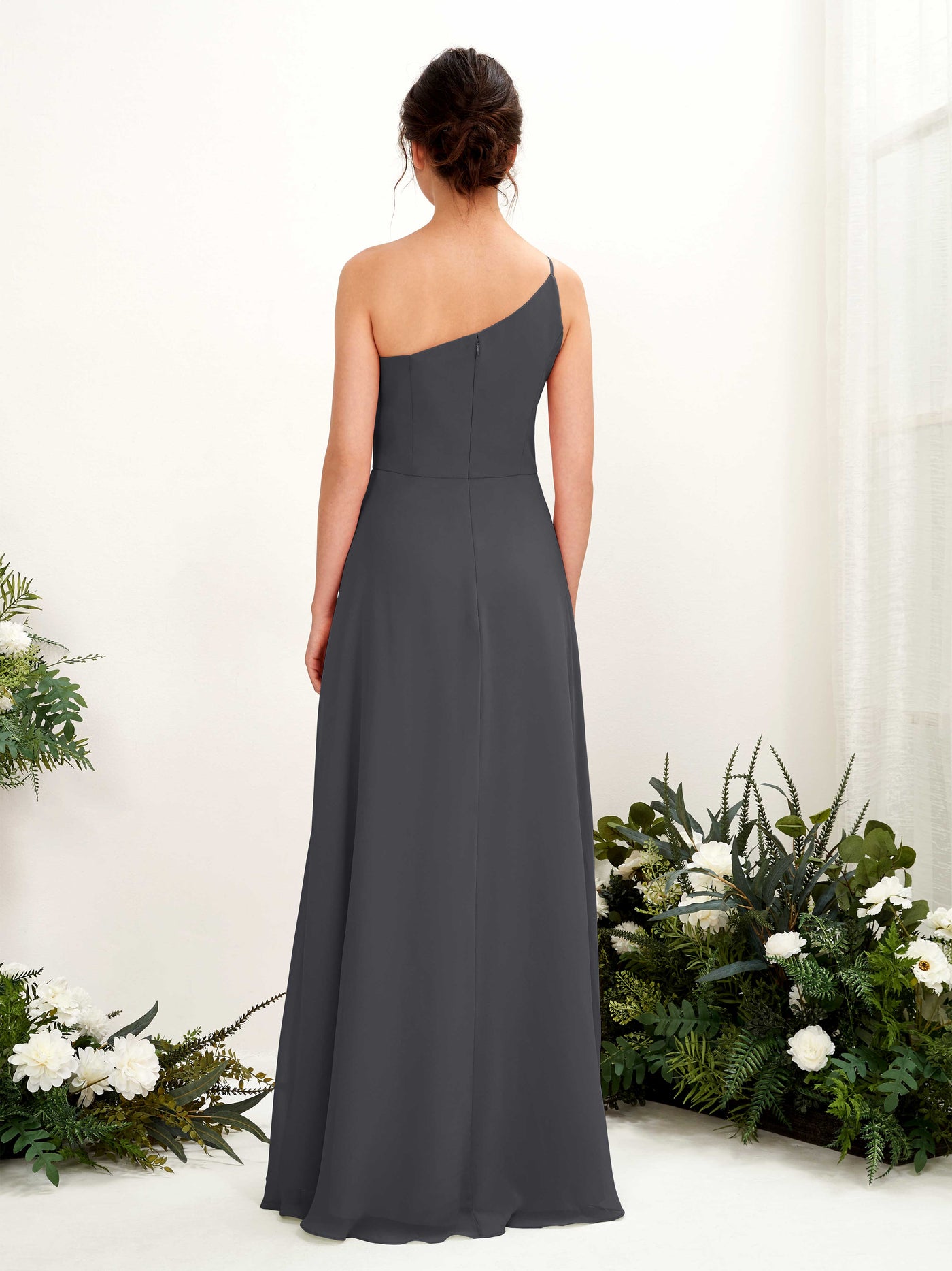 One Shoulder Sleeveless Chiffon Bridesmaid Dress - Pewter (81225738)#color_pewter