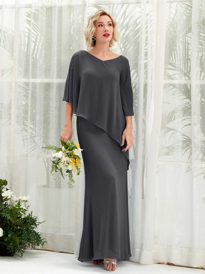 Carlyna Violaine A-Line Pewter Bridesmaid Dress Maxi Three Quarter Sleeve V-Neck Dress #color_pewter