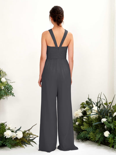 Carlyna Hilona Jumpsuit Pewter Bridesmaid Dress Maxi Sleeveless V-Neck Dress Back View #color_pewter
