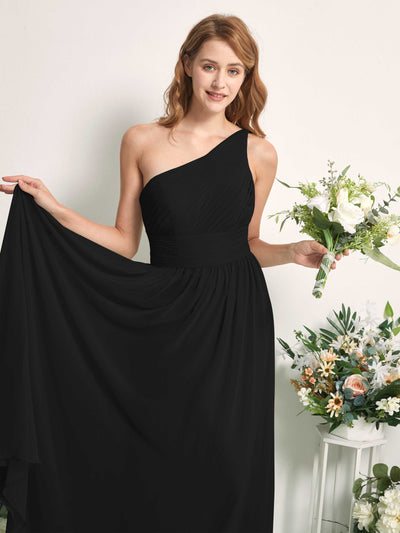 Carlyna Pandora A-Line Black Bridesmaid Dress Maxi Sleeveless One Shoulder Dress #color_black