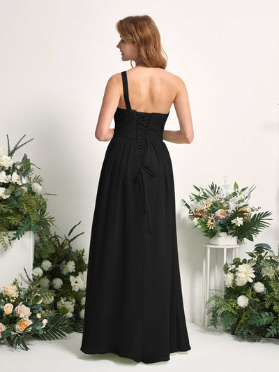 Carlyna Pandora A-Line Black Bridesmaid Dress Maxi Sleeveless One Shoulder Dress #color_black