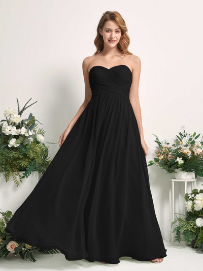Carlyna Elma A-Line Black Bridesmaid Dress Maxi Sleeveless Sweetheart Dress Front View #color_black