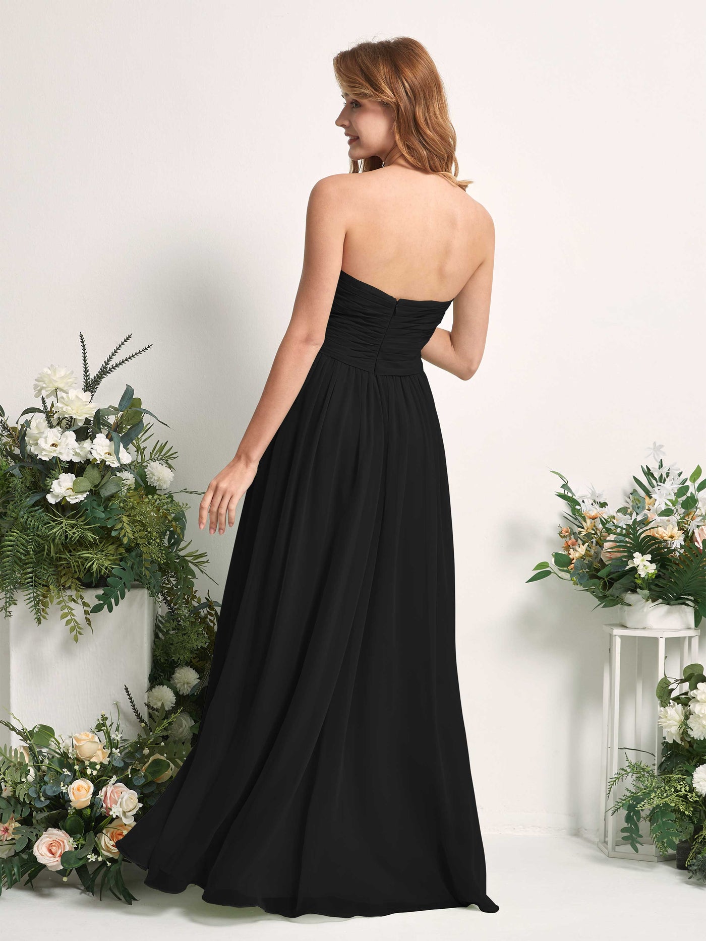 Bridesmaid Dress A-line Chiffon Sweetheart Full Length Sleeveless Wedding Party Dress - Black (81226915)#color_black