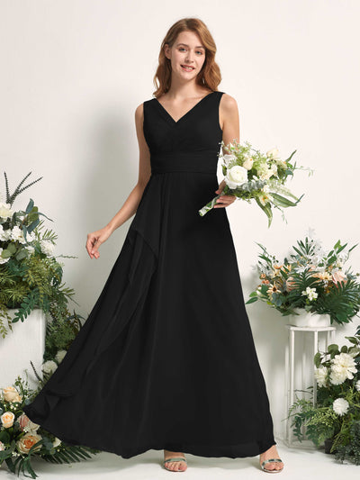 Carlyna Mollie A-Line Black Bridesmaid Dress Maxi Sleeveless V-Neck Dress #color_black