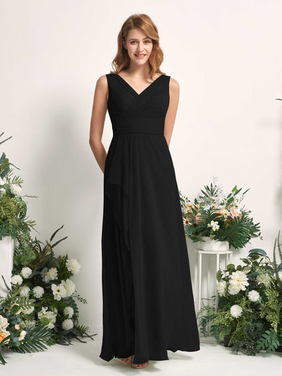 Carlyna Mollie A-Line Black Bridesmaid Dress Maxi Sleeveless V-Neck Dress #color_black