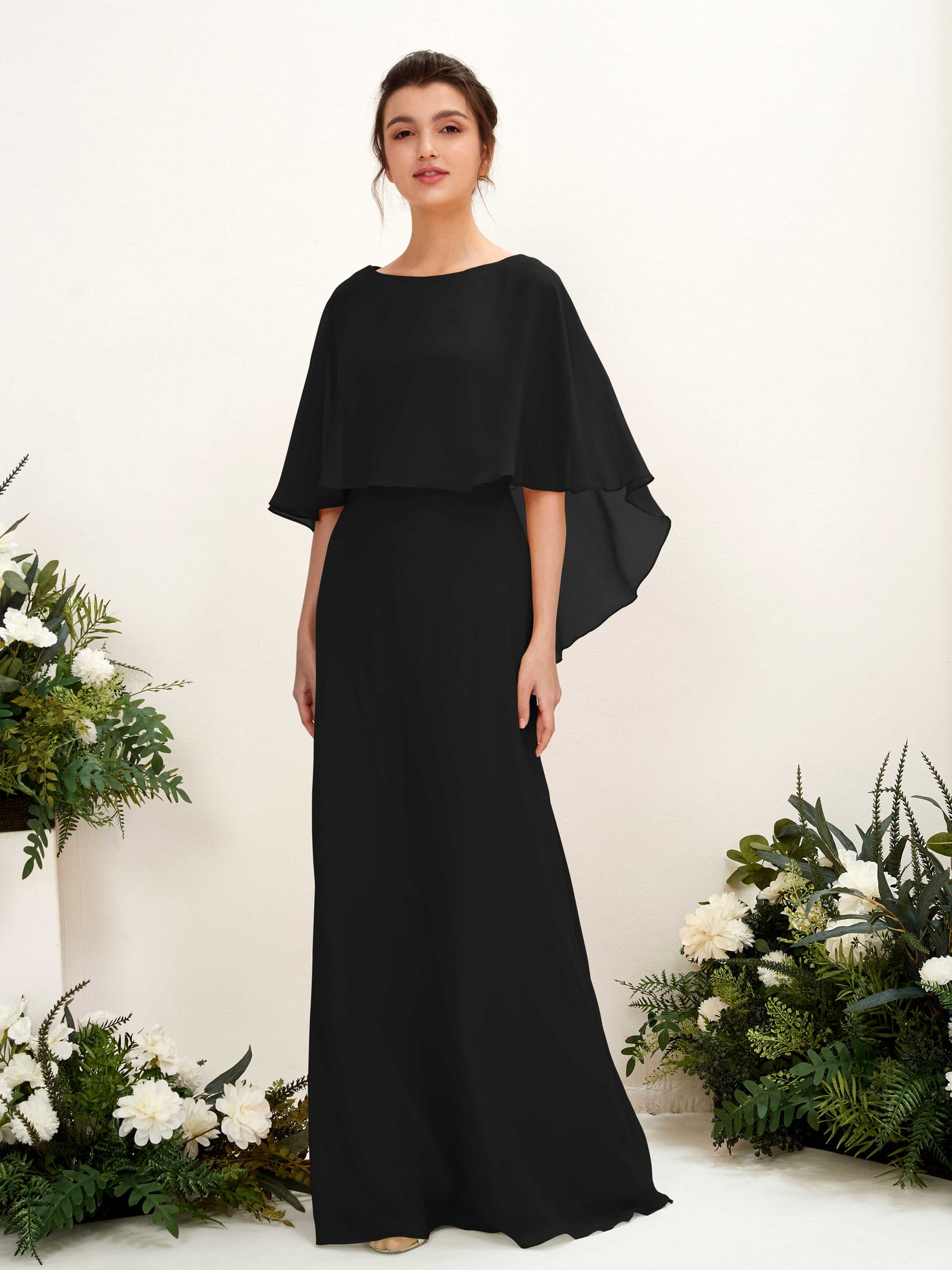 A-line Bateau Sleeveless Chiffon Bridesmaid Dress - Black (81222015)#color_black