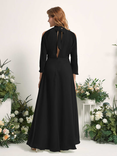 Carlyna Maxine A-Line Black Bridesmaid Dress Maxi Sleeveless Round Neck Dress #color_black