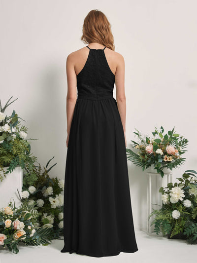 Carlyna Denise A-Line Black Embroidered Bridesmaid Dress Maxi Sleeveless Round Neck Dress Back View #color_black