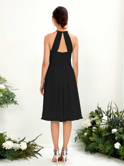 Carlyna Davina A-Line Black Bridesmaid Dress Knee-Length Sleeveless Round Neck Dress Back View #color_black