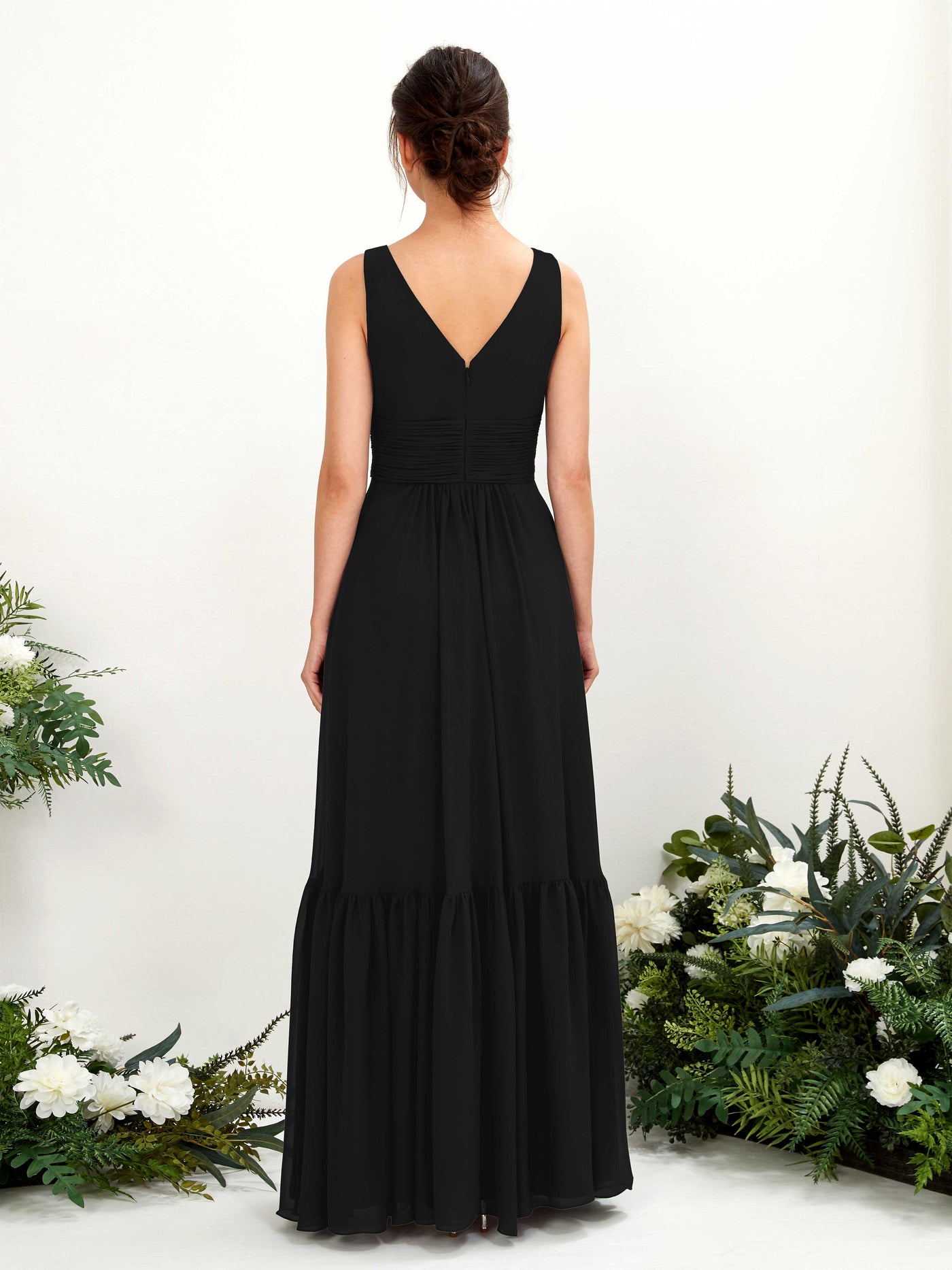A-line Maternity Straps Sleeveless Chiffon Bridesmaid Dress - Black (80223715)#color_black