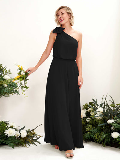Carlyna Laurel A-Line Black Bridesmaid Dress Maxi Sleeveless One Shoulder Dress #color_black