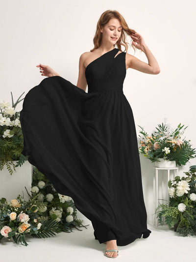 Carlyna Evelyn A-Line Black Bridesmaid Dress Maxi Sleeveless One Shoulder Dress Side View 2 #color_black