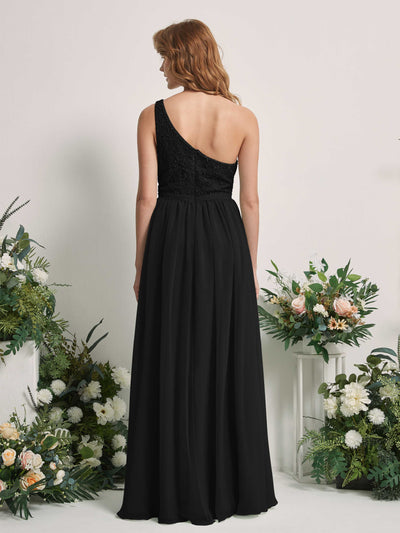 Carlyna Bonita A-Line Black Embroidered Bridesmaid Dress Maxi Sleeveless One Shoulder Dress Back View #color_black
