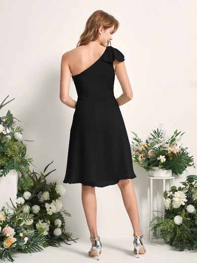Carlyna Brenda A-Line Black Bridesmaid Dress Knee-Length Sleeveless One Shoulder Dress Back View #color_black