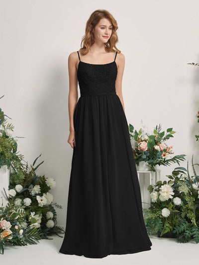 Carlyna Ursula A-Line Black Beaded Bridesmaid Dress Maxi Sleeveless Sweetheart Dress #color_black