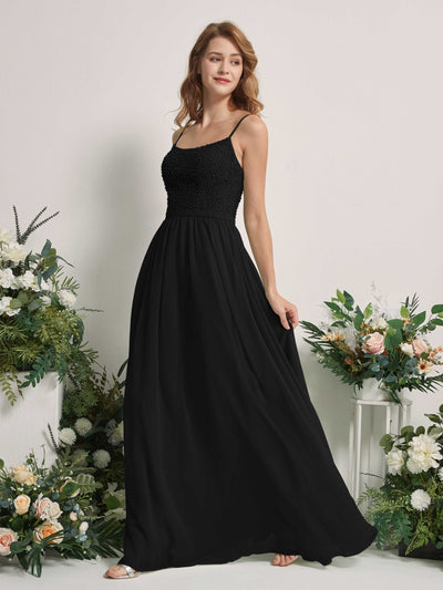 Carlyna Ursula A-Line Black Beaded Bridesmaid Dress Maxi Sleeveless Sweetheart Dress #color_black