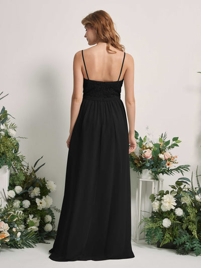 Carlyna Ursula A-Line Black Beaded Bridesmaid Dress Maxi Sleeveless Sweetheart Dress #color_black