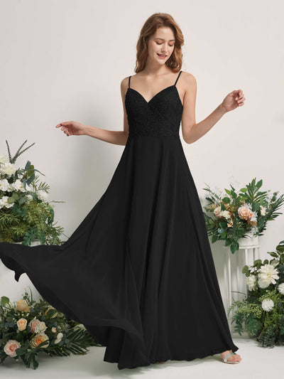 Carlyna Gail A-Line Black Beaded Bridesmaid Dress Maxi Sleeveless V-Neck Dress Front View #color_black