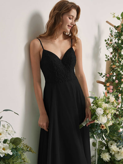 Carlyna Gail A-Line Black Beaded Bridesmaid Dress Maxi Sleeveless V-Neck Dress Side View 3 #color_black