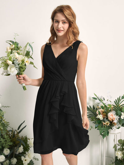 Carlyna Alisha A-Line Black Bridesmaid Dress Knee-Length Sleeveless V-Neck Dress Side View 2 #color_black