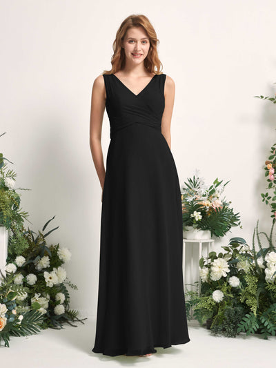 Carlyna June A-Line Black Bridesmaid Dress Maxi Sleeveless V-Neck Dress #color_black