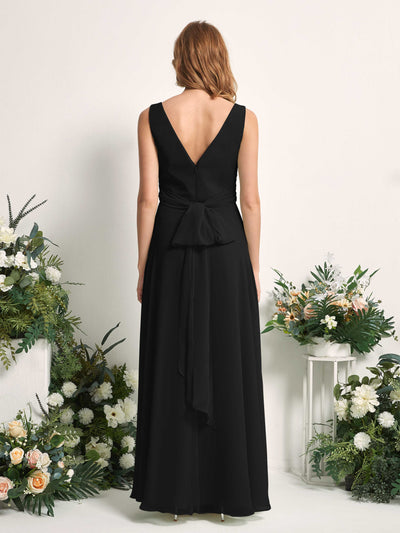 Carlyna June A-Line Black Bridesmaid Dress Maxi Sleeveless V-Neck Dress #color_black