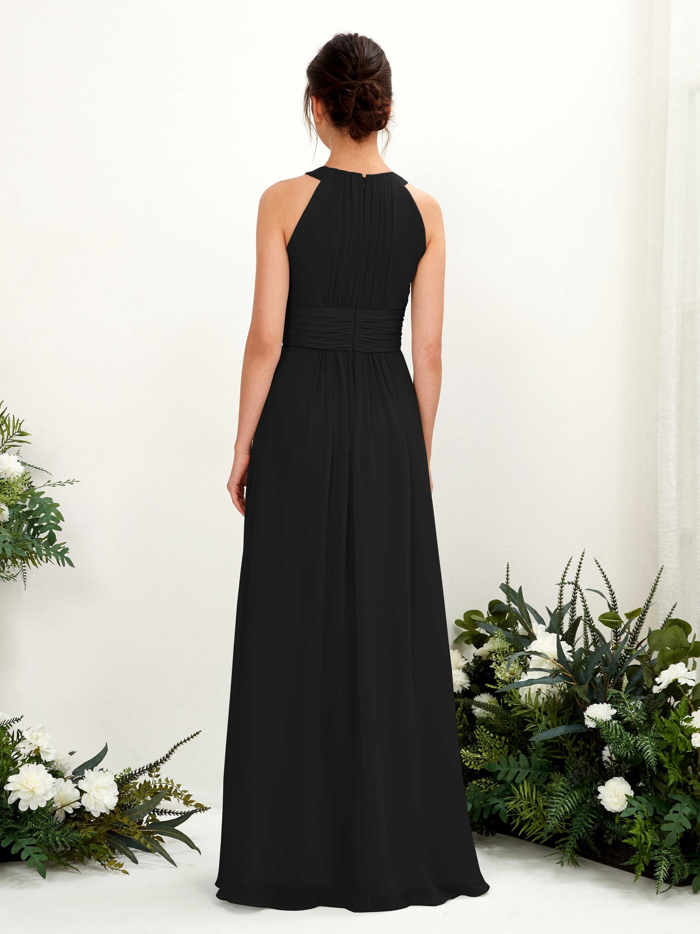 A-line Round Sleeveless Chiffon Bridesmaid Dress - Black (81221515)#color_black