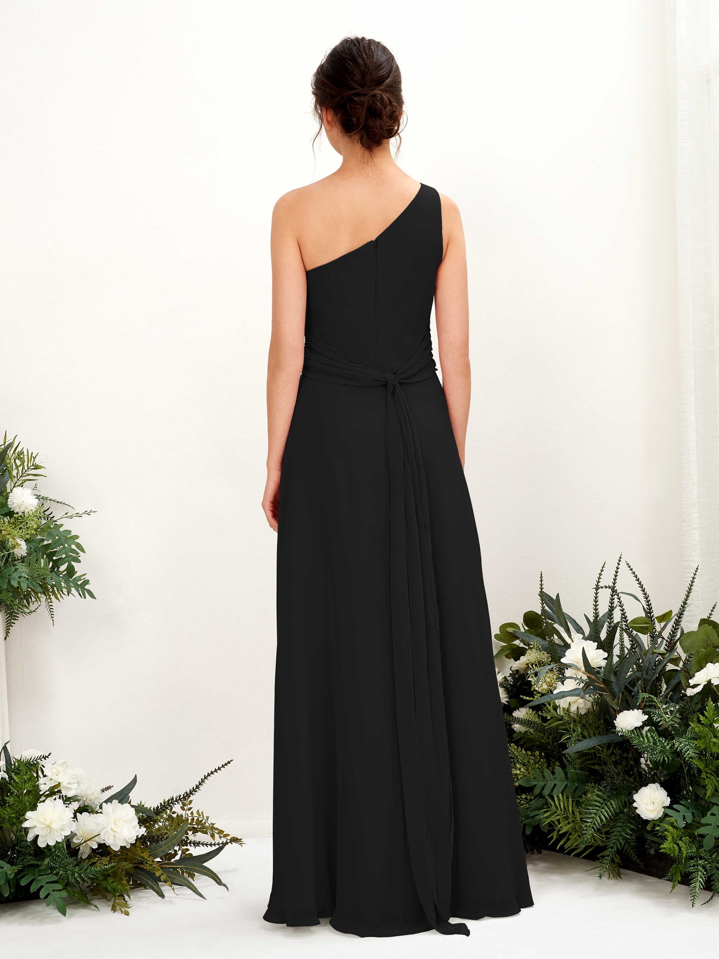 A-line One Shoulder Sleeveless Bridesmaid Dress - Black (81224715)#color_black