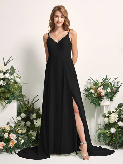 Carlyna Marcia A-Line Black Bridesmaid Dress Maxi Sleeveless V-Neck Dress #color_black