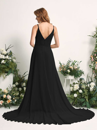 Carlyna Marcia A-Line Black Bridesmaid Dress Maxi Sleeveless V-Neck Dress #color_black
