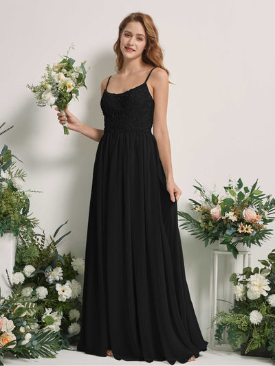 Carlyna Verna A-Line Black Beaded Bridesmaid Dress Maxi Sleeveless Sweetheart Dress #color_black