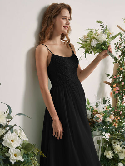Carlyna Verna A-Line Black Beaded Bridesmaid Dress Maxi Sleeveless Sweetheart Dress #color_black