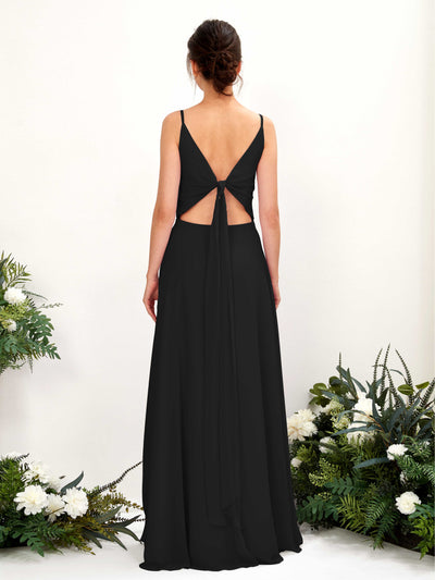 Carlyna Elsa A-Line Black Bridesmaid Dress Maxi Sleeveless V-Neck Dress Back View #color_black